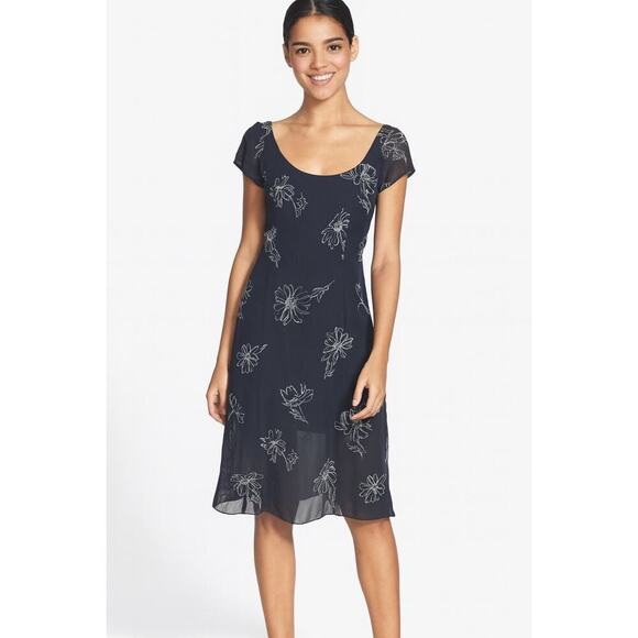 Vintage Ralph Lauren Silk Floral Midi Dress 2 Flowy Cap Sleeve Slip 90s Navy - Picture 8 of 8